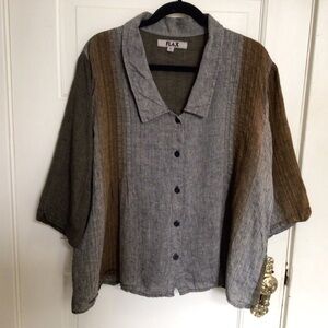 Flax Women’s Linen Brown Ombré Button-Up Relaxed Fit Shirt